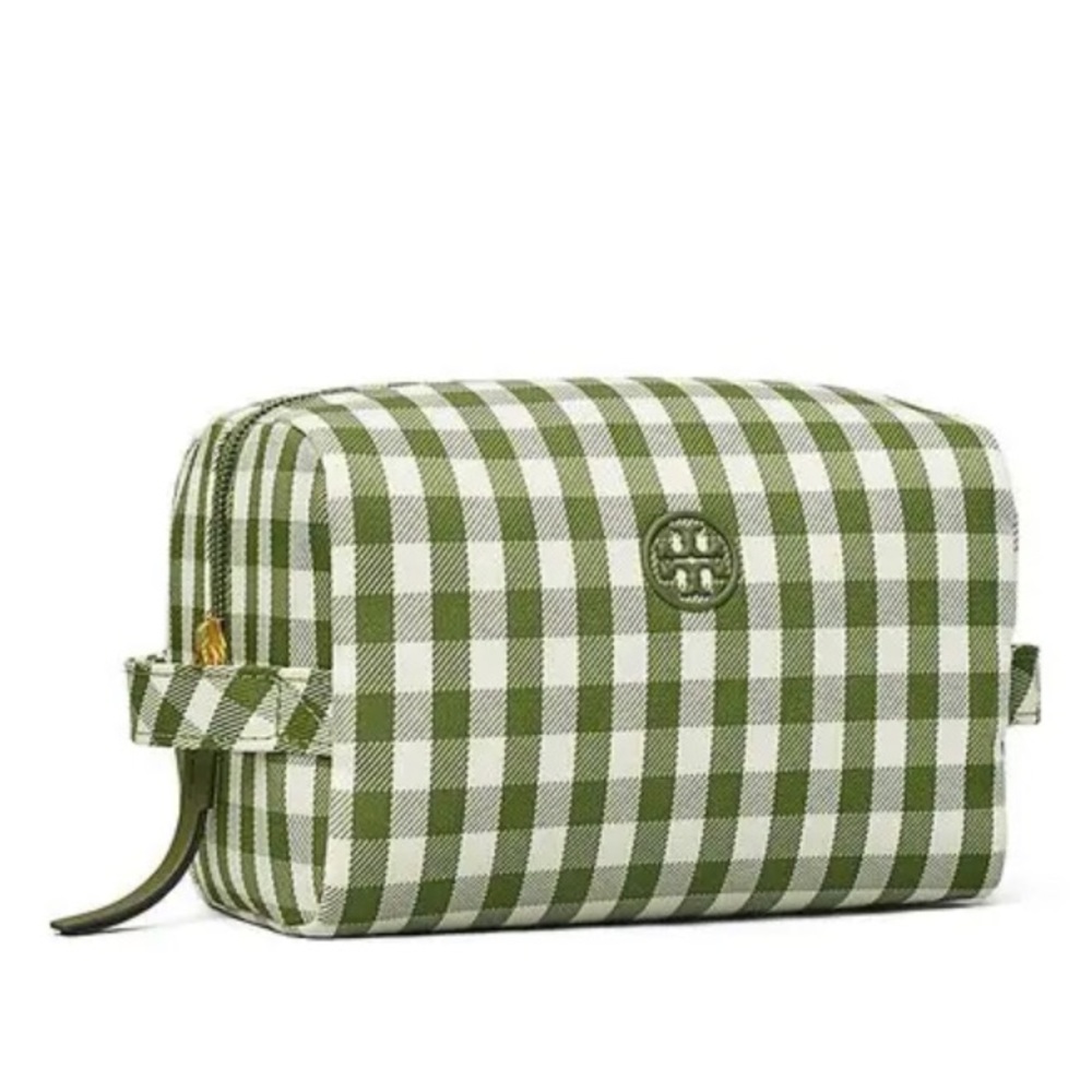 Tory Burch Piper Gingham Large Cosmetic Bag 🌿🤍